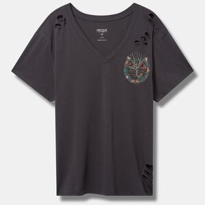 Torrid Charcoal Distressed Short Sleeve Tee with Embroidered Design